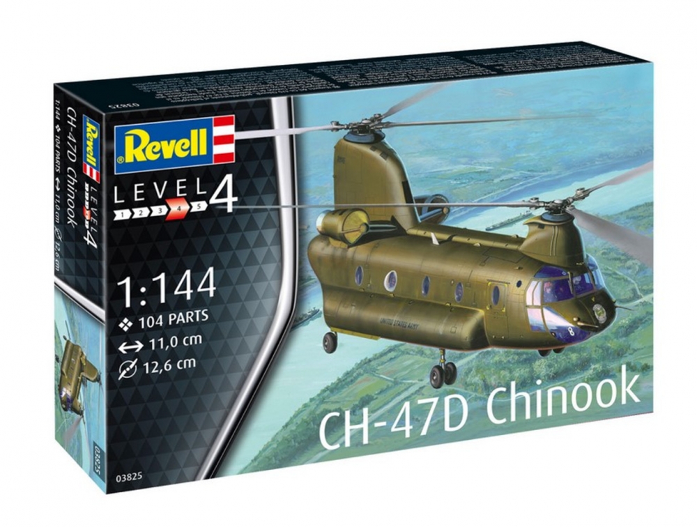 Assembled model, Revell, Boeing CH-47D Chinook Helicopter, 104 parts