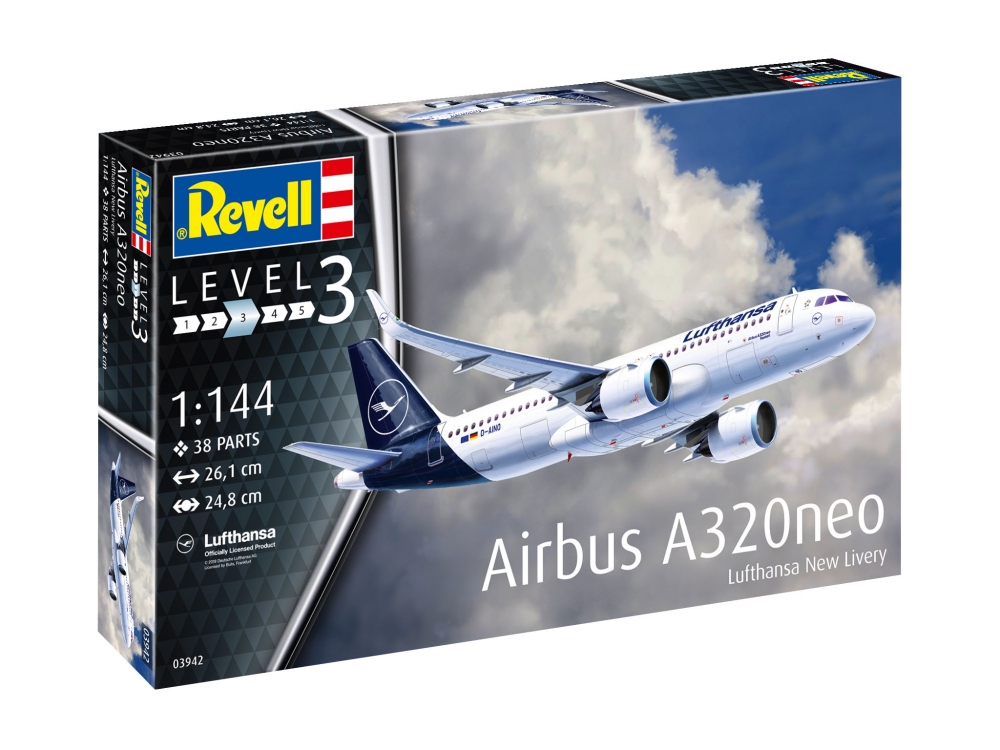 Assembly model, Revell, Airbus A320neo Lufthansa aircraft, 38 parts