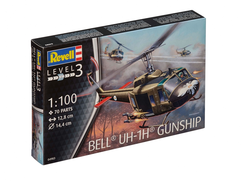 Assembly model, Revell, Bell UH-1H Gunship Helicopter, 70 parts