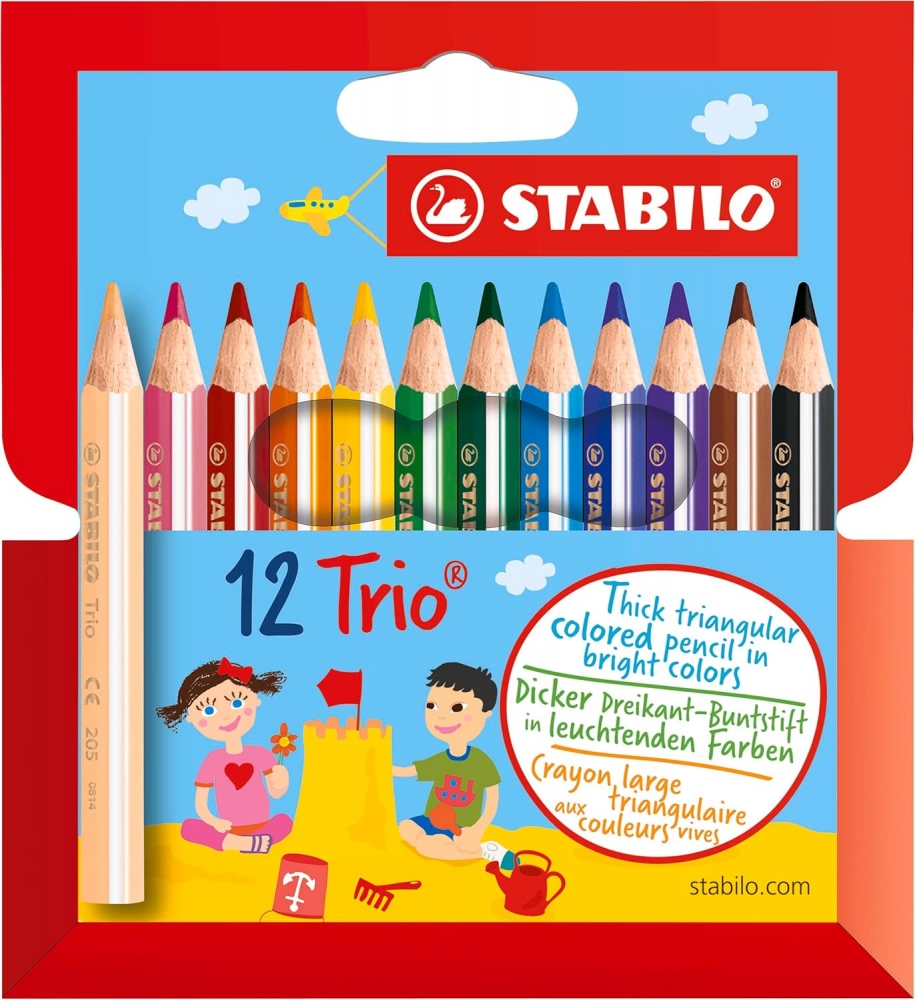 Set of colored pencils, Stabilo, Trio thick, Ergonomic, 12 colors