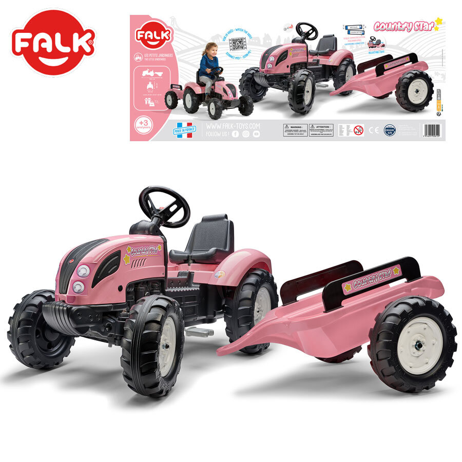 Children′s tractor with trailer and pedals - pink