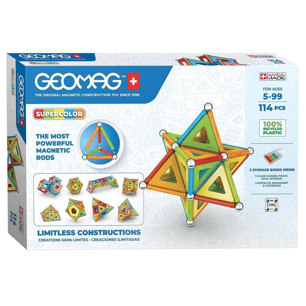 Magnetic construction set, Geomag, Supercolor Panels 382, ​​114 pieces