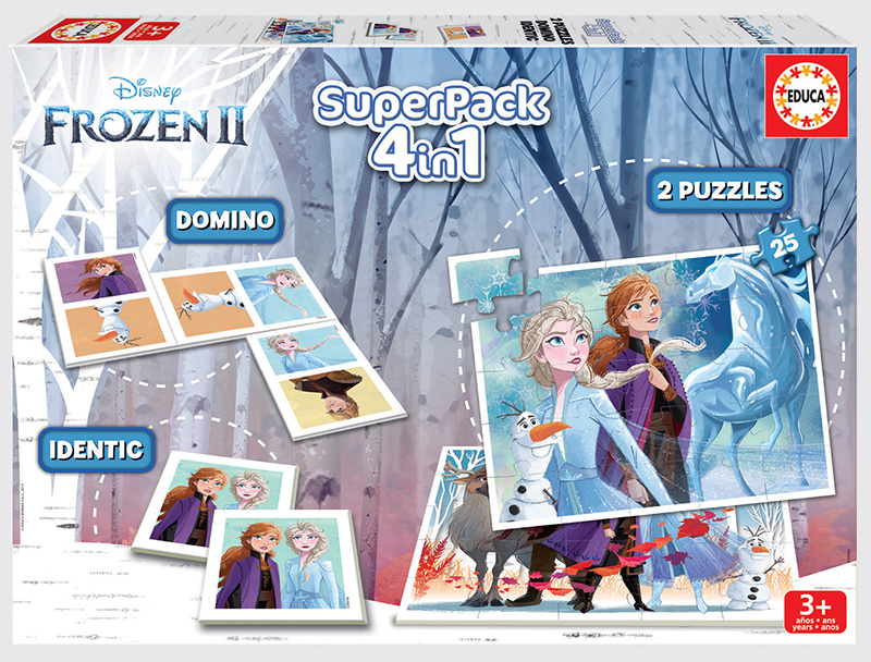 Playset, Educa, Frozen II, Dominoes, Memories and 2 25-piece puzzles