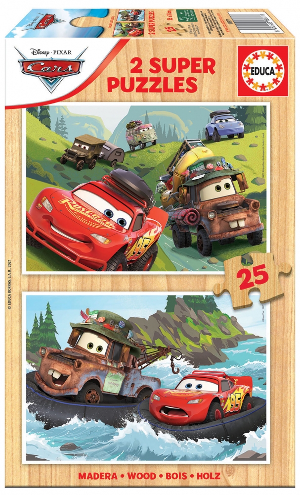 Wooden puzzle, Educa, Cars, 2 x 25 pieces