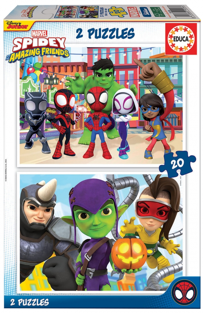 Educa 2 in 1 puzzle, Spiderman and his amazing friends, 2x20 pieces