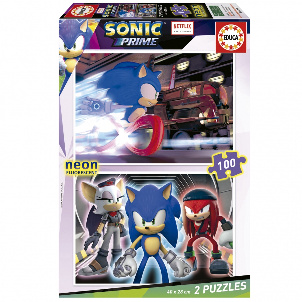 Puzzle, Educa, Sonic Prime 2 in 1 Neon, 2 x 100 pieces
