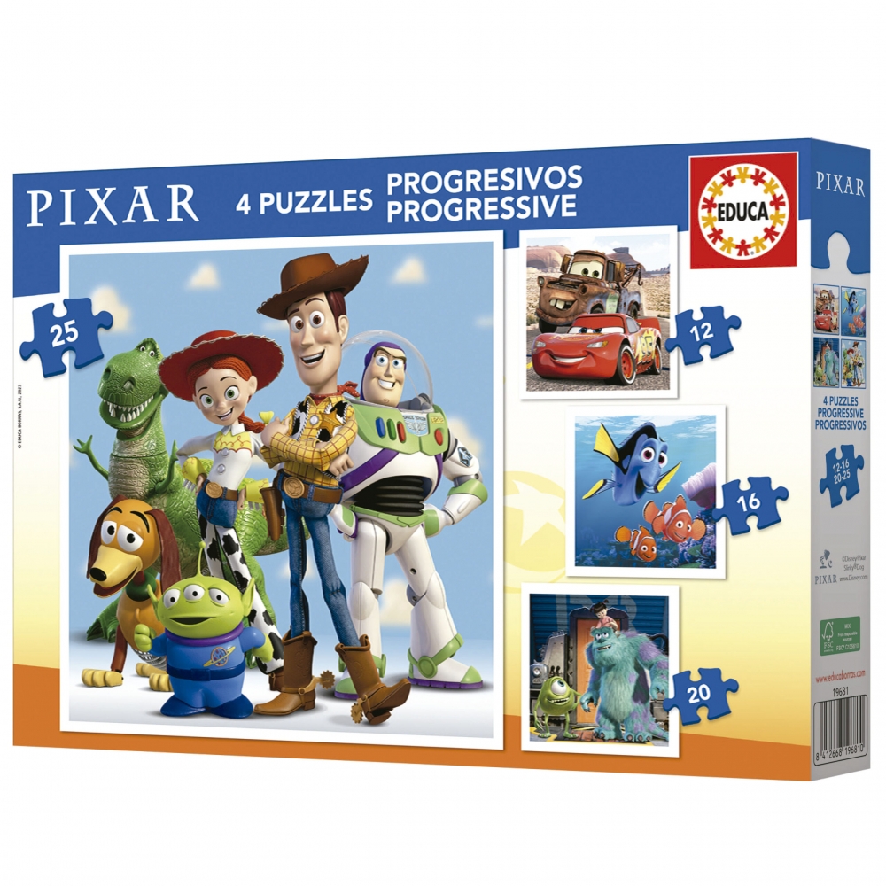 Progressive puzzle, Educa, Disney Pixar, 12-16-20-25 pieces