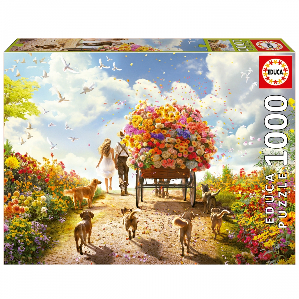 Puzzle, Educa, Cart with Flowers, 1000 pieces