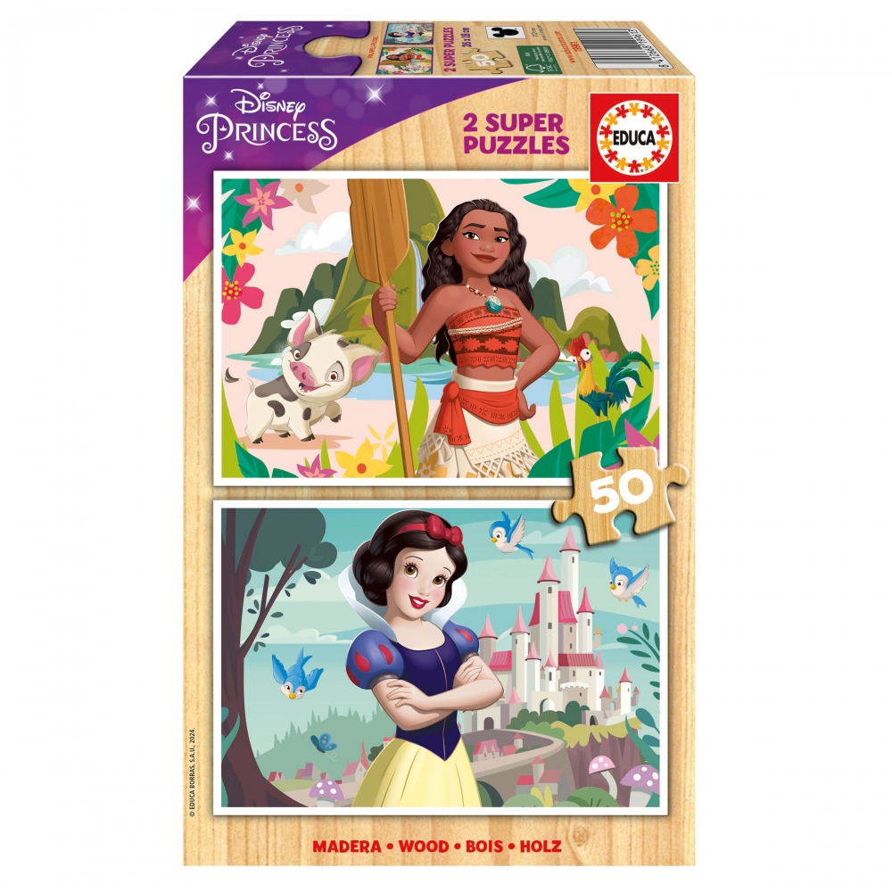 Wooden puzzle, Educa, Disney Princess, Moana and Snow White, 2 x 50 pieces