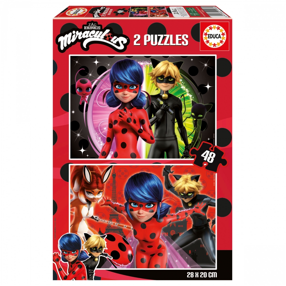 Puzzle, Educa, Ladybug and Cat Noir 2 in 1, 2 x 48 pieces