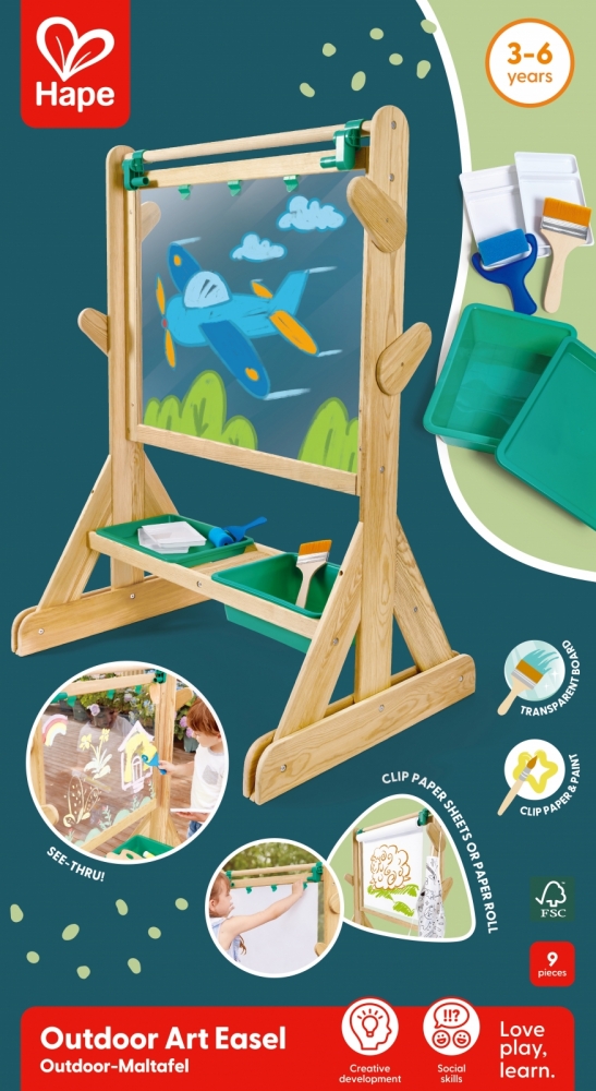 Hape Wooden Outdoor Art Easel Set, 9 Pieces