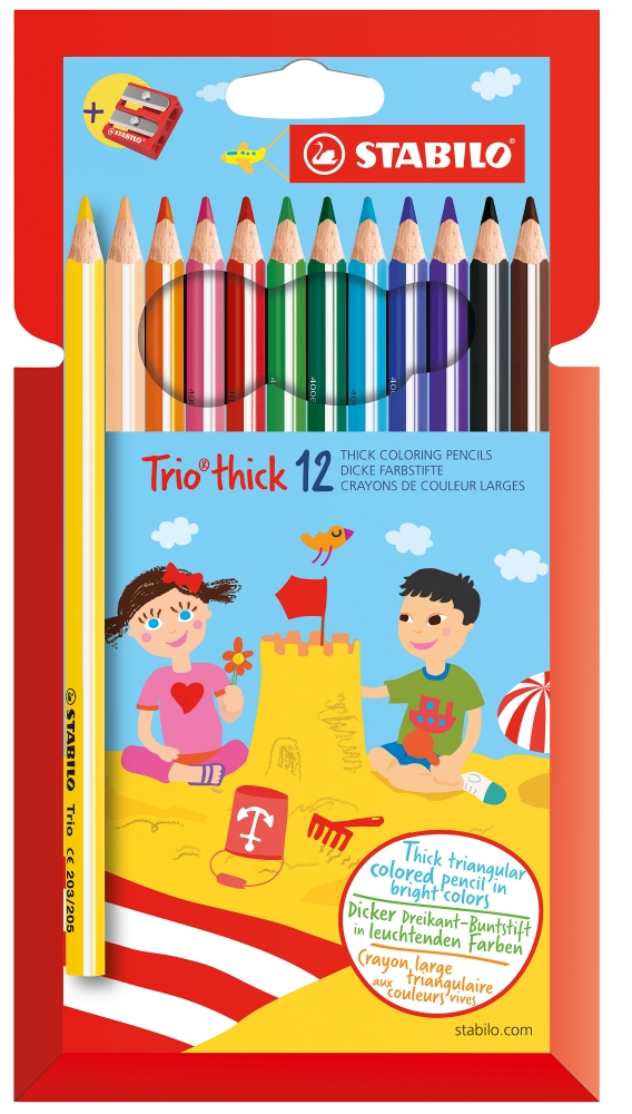 Set of colored pencils and sharpener, Stabilo, Trio Thick, 12 colors