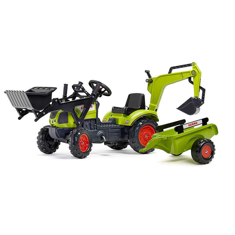 Children&prime;s excavator with two buckets, trailer and pedals Claas - green