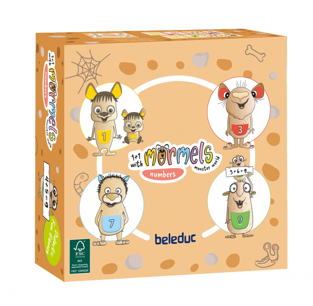 Wooden logic game with puzzle, Beleduc, Mormels, Numbers, 51 pieces