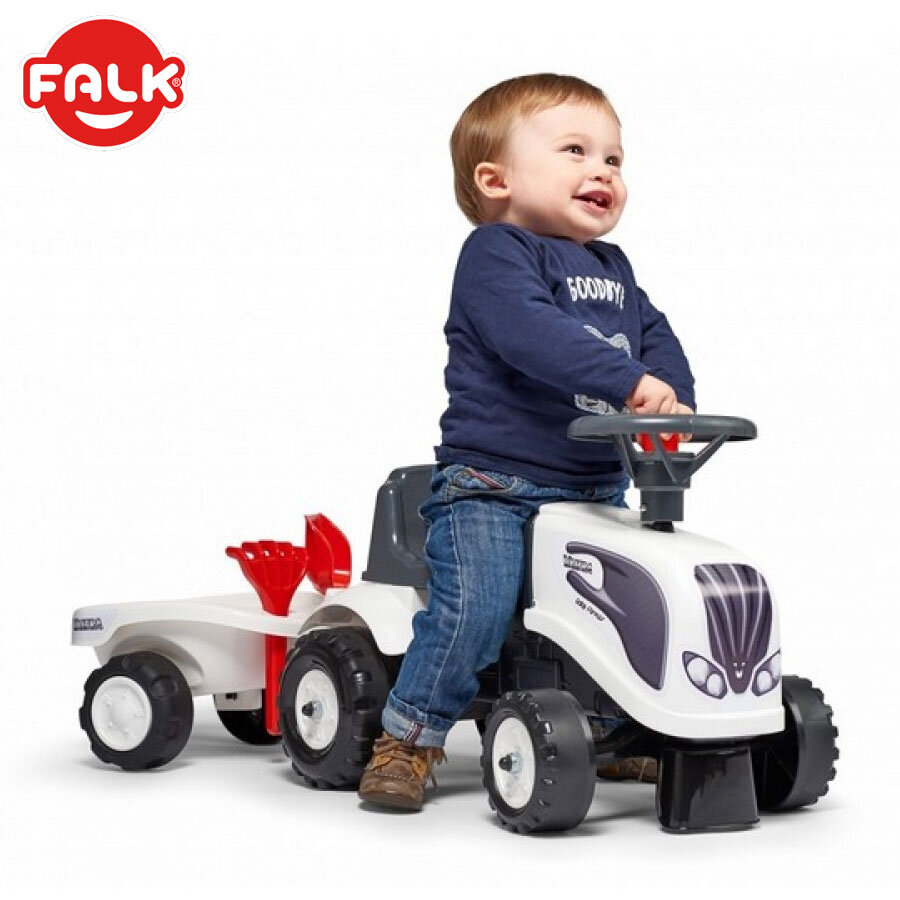 Tractor with trailer, bucket and shovel - white