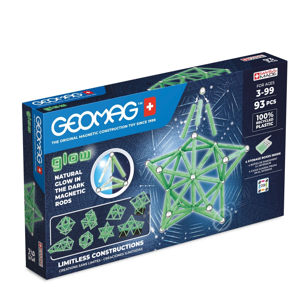 Magnetic construction set, Geomag, Glow 339, 93 pieces