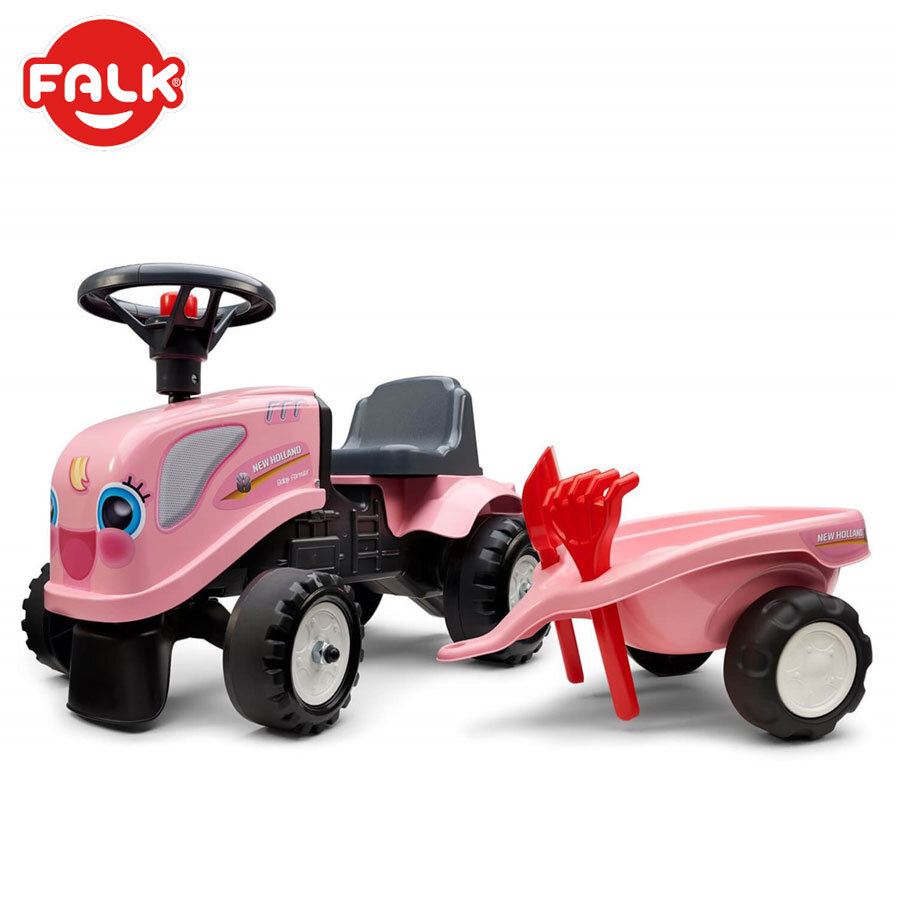 Tractor with trailer, bucket and shovel - pink