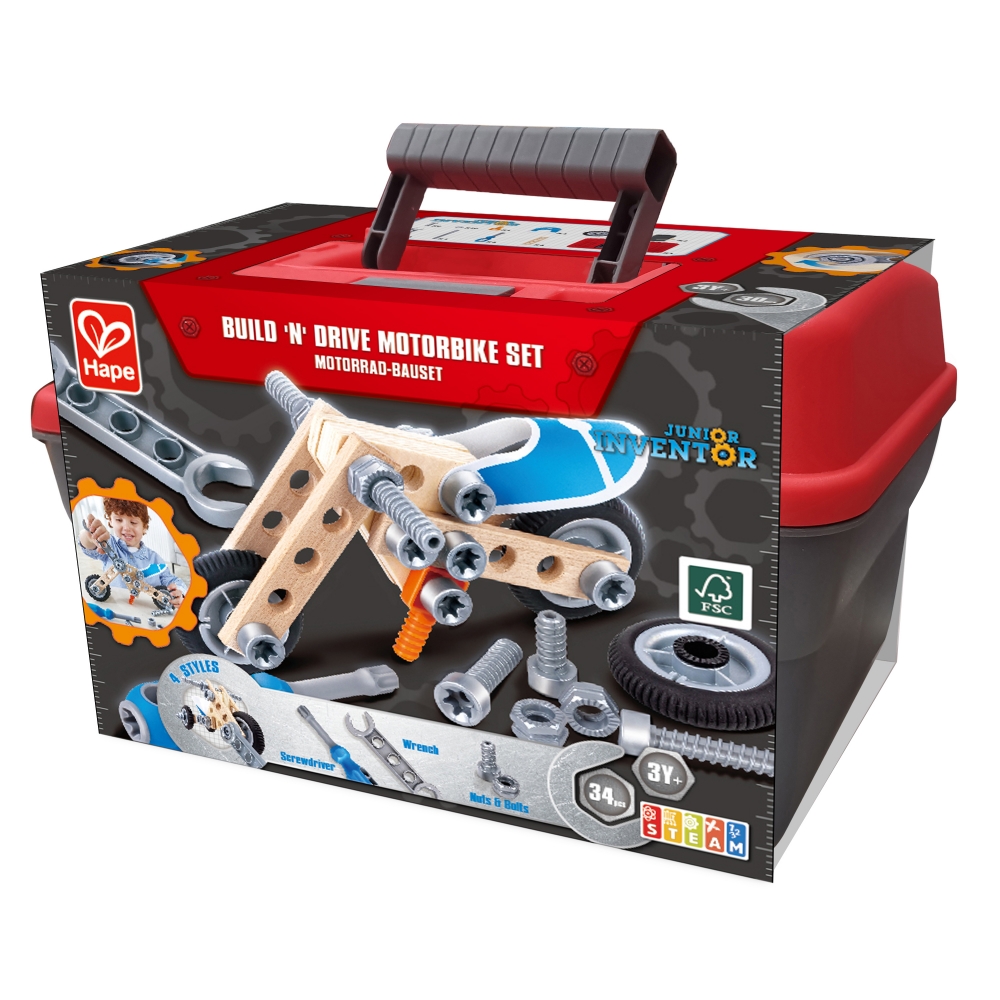 Wooden set, Hape, Little inventor, Motorcycle, 34 pieces