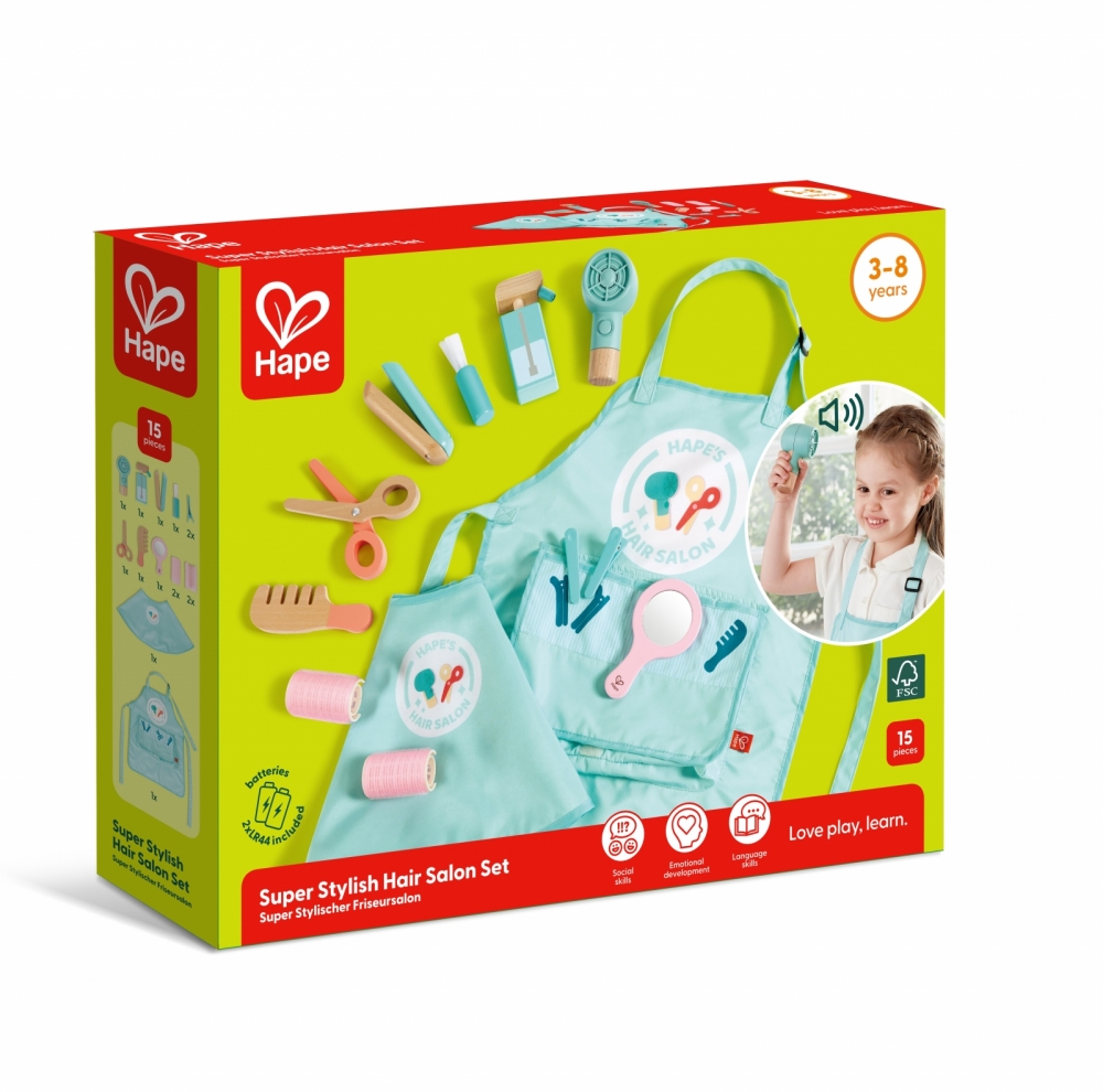 Children′s wooden set, Hape, hair salon, 15 pieces