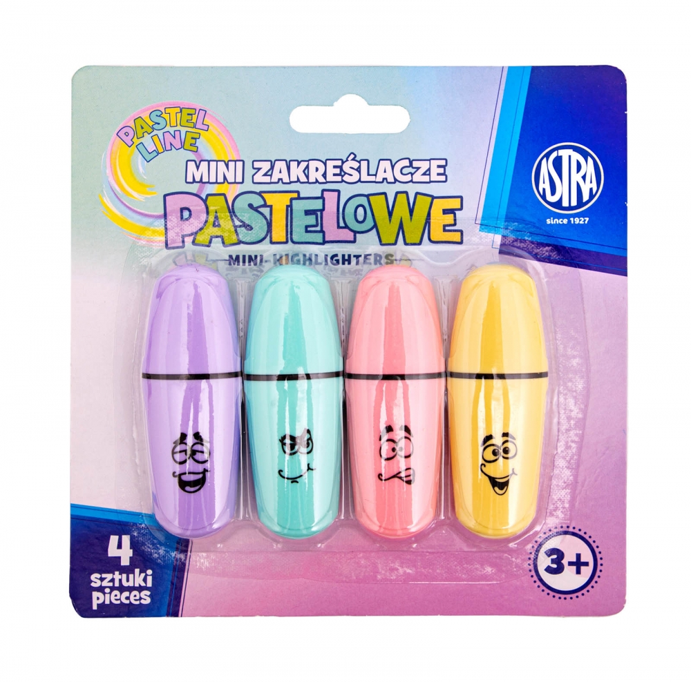 Set of mini pastel text markers, Astra, 4 pcs, blister