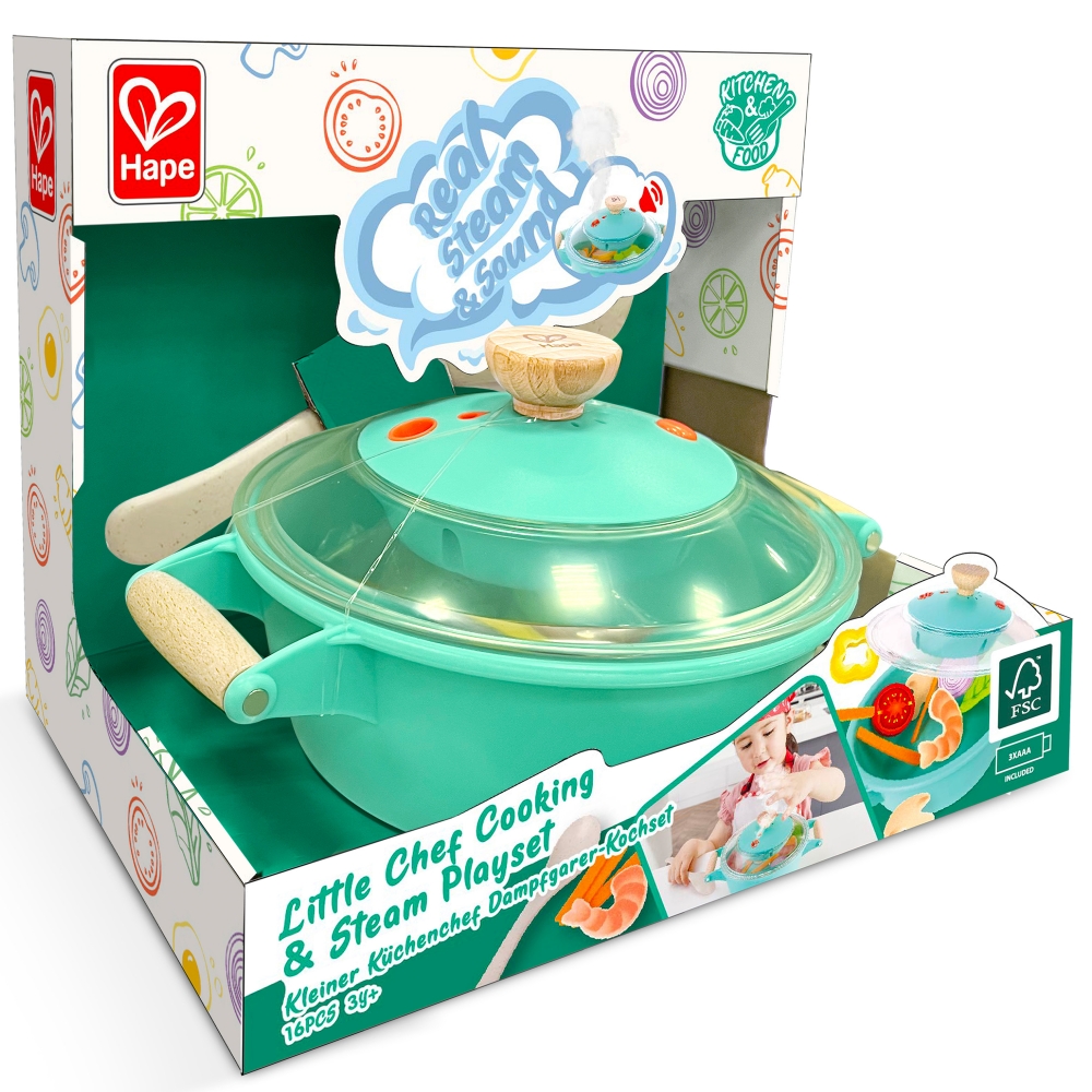 Hape Children′s Cooking Set, 2-in-1 Steamer and Soup Pot, 23 x 16 x 18 cm, 16 Pieces