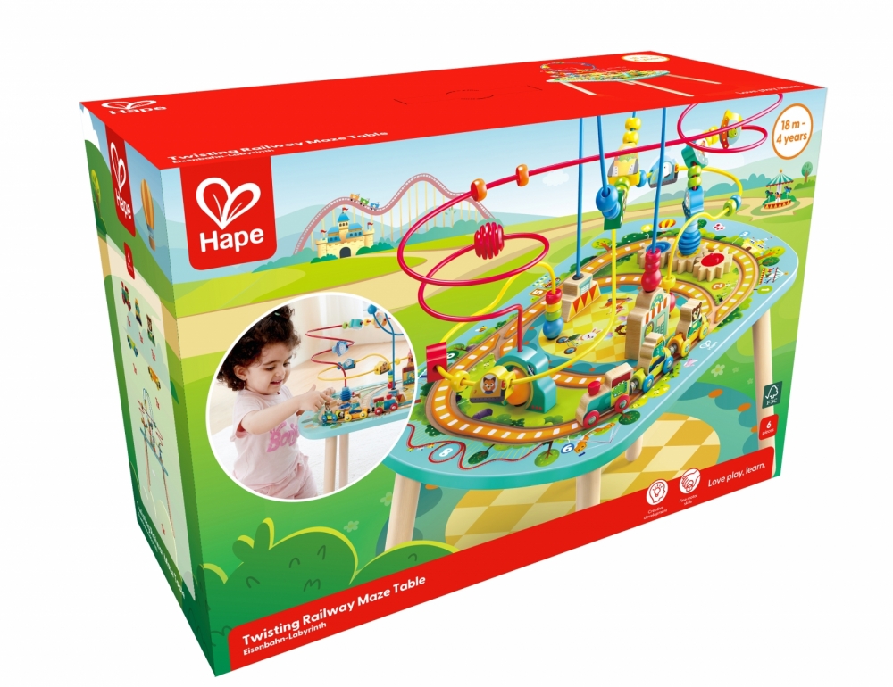 Wooden Adventure Railway Table, Hape, 6 pieces