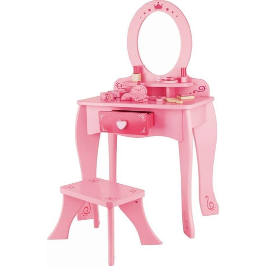 Set of wooden dressing table with chair and accessories, Hape, Pink, 13 pieces