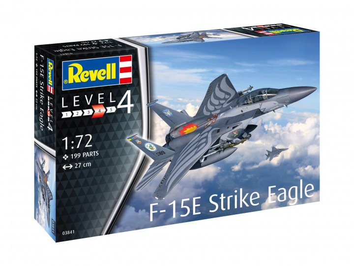 Assembled model, Revell, McDonnell-Douglas F-15E Strike Eagle aircraft, 199 parts