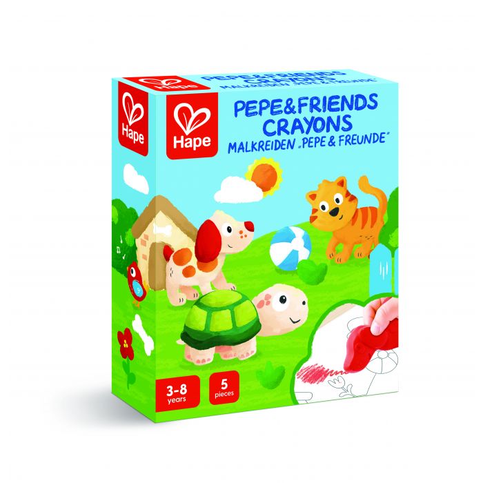 Set of colored crayons, Hape, Pepe and friends, 5 pieces