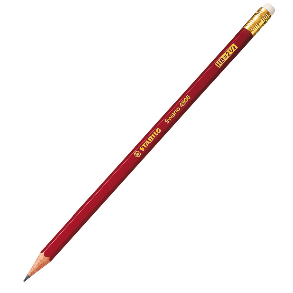 Graphite pencil, Stabilo, Swano HB with eraser, Red