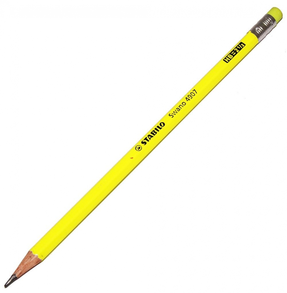 Graphite pencil, Stabilo, Swano fluo HB with eraser, Yellow