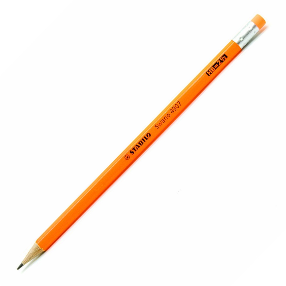 Graphite pencil, Stabilo, Swano fluo HB with eraser, Orange