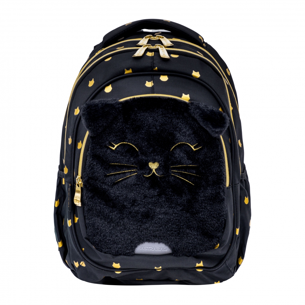 School backpack, Astra, Fluffy black kitten, AB330, 39 x 28 x 15 cm
