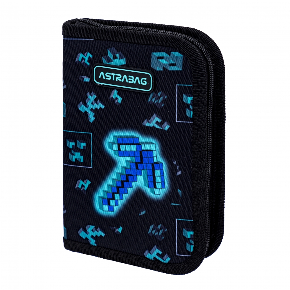 Single pencil case with accessories, Astra, Dark Pixel, AC11, 20 x 14 x 3.5 cm