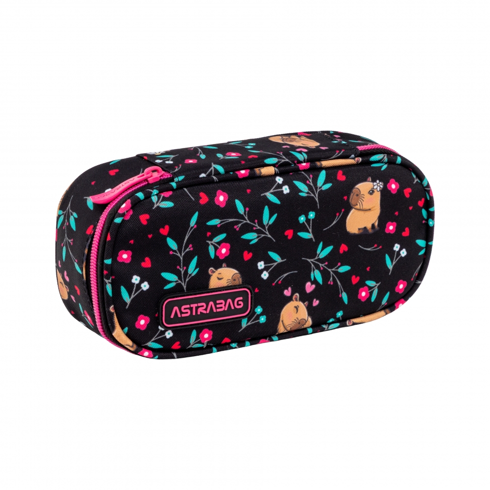 Single vanity case without accessories, Astra, Capybara and flowers, AC6, 22 x 9 x 5 cm