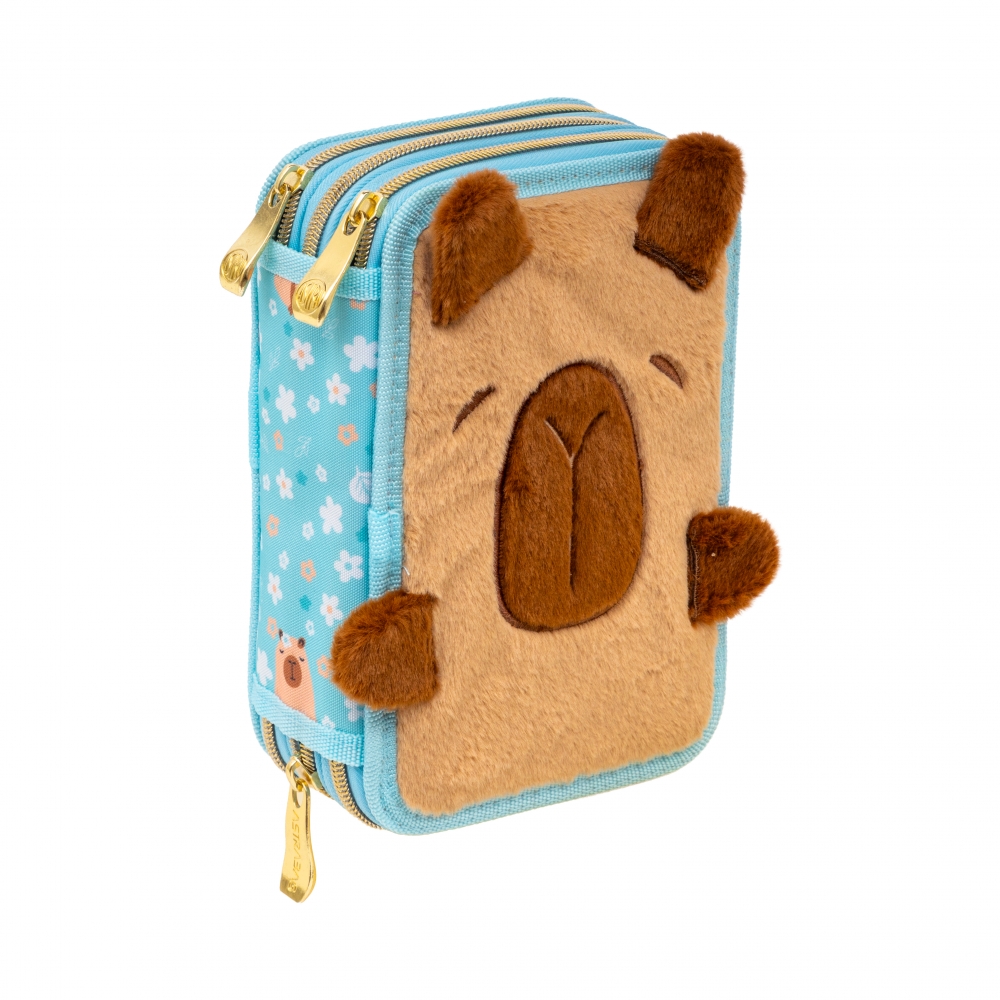 Triple cosmetic bag with accessories, Astra, Fluffy Capybara, AC31, 20.5 x 13 x 6 cm