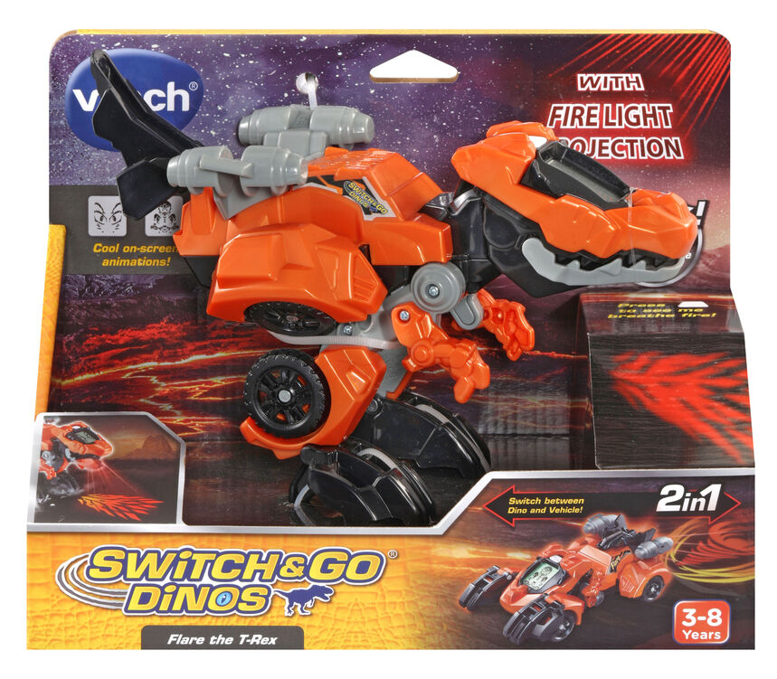 Interactive Toy, Vtech, Transformer Flare, Car and Dinosaur T-Rex 2 in 1, Orange