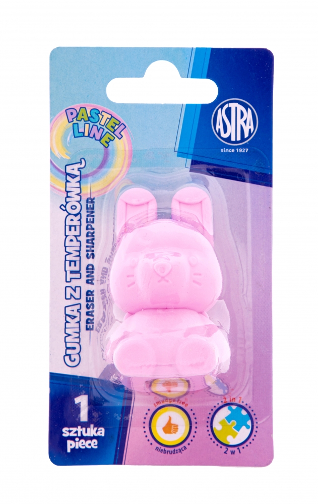 Eraser with sharpener 2 in 1, Astra, Bunny, 1 pc