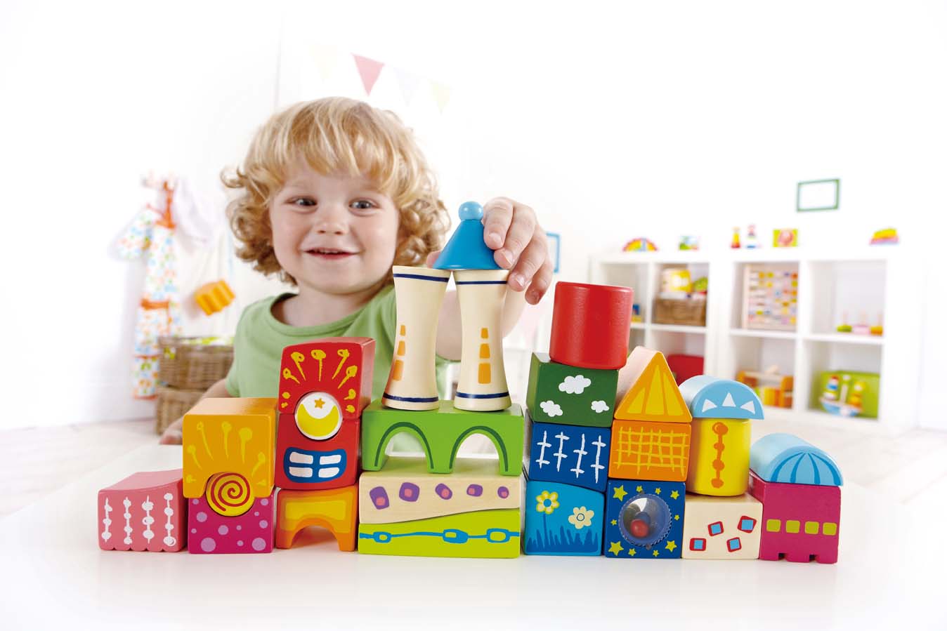 Colorful wooden cube castle