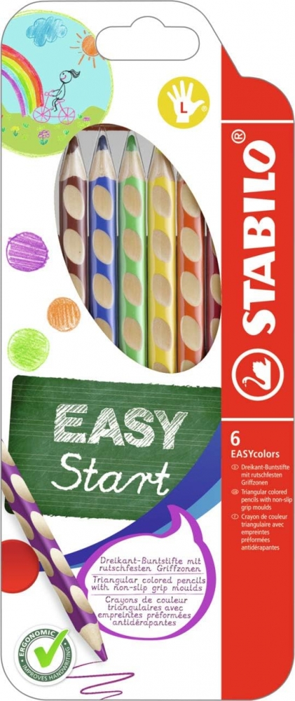 Set of ergonomic colored pencils, Stabilo, EASYcolors right, 6 colors, left hand