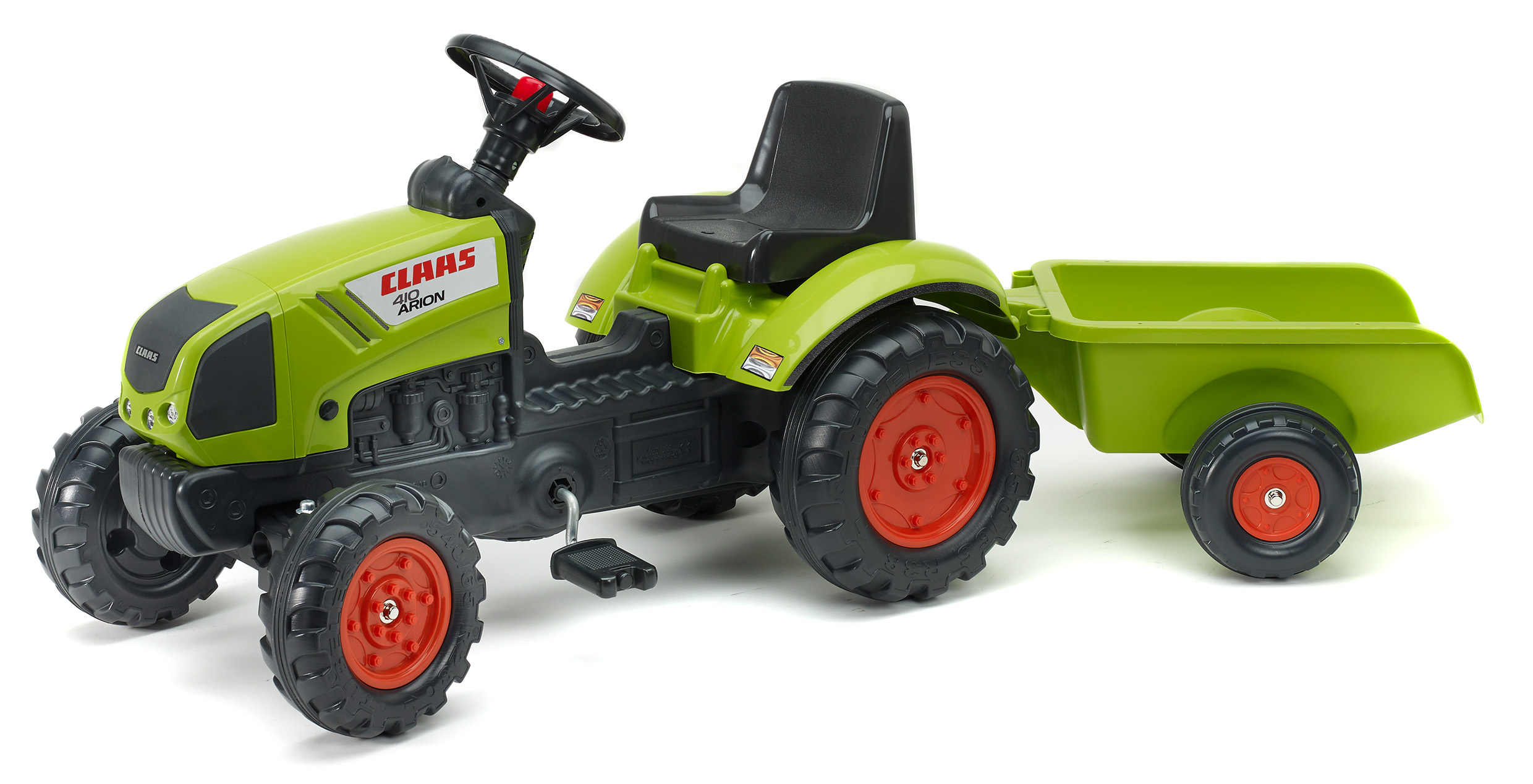 Children&prime;s tractor with trailer and pedals - green