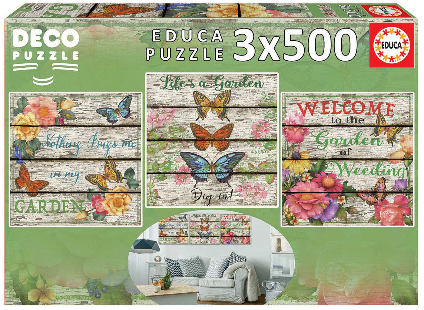 Puzzle set, Educa, City Gardens, 3 x 500 pieces