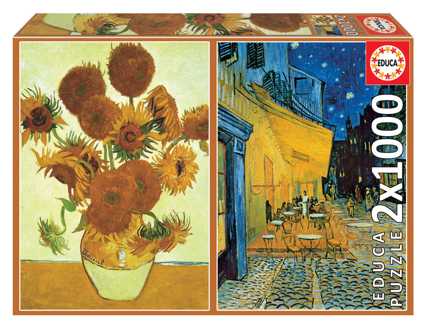 Puzzle set, Educa, Sunflowers and Café Terrace at Night, Van Gogh, 2 x 1000 pieces