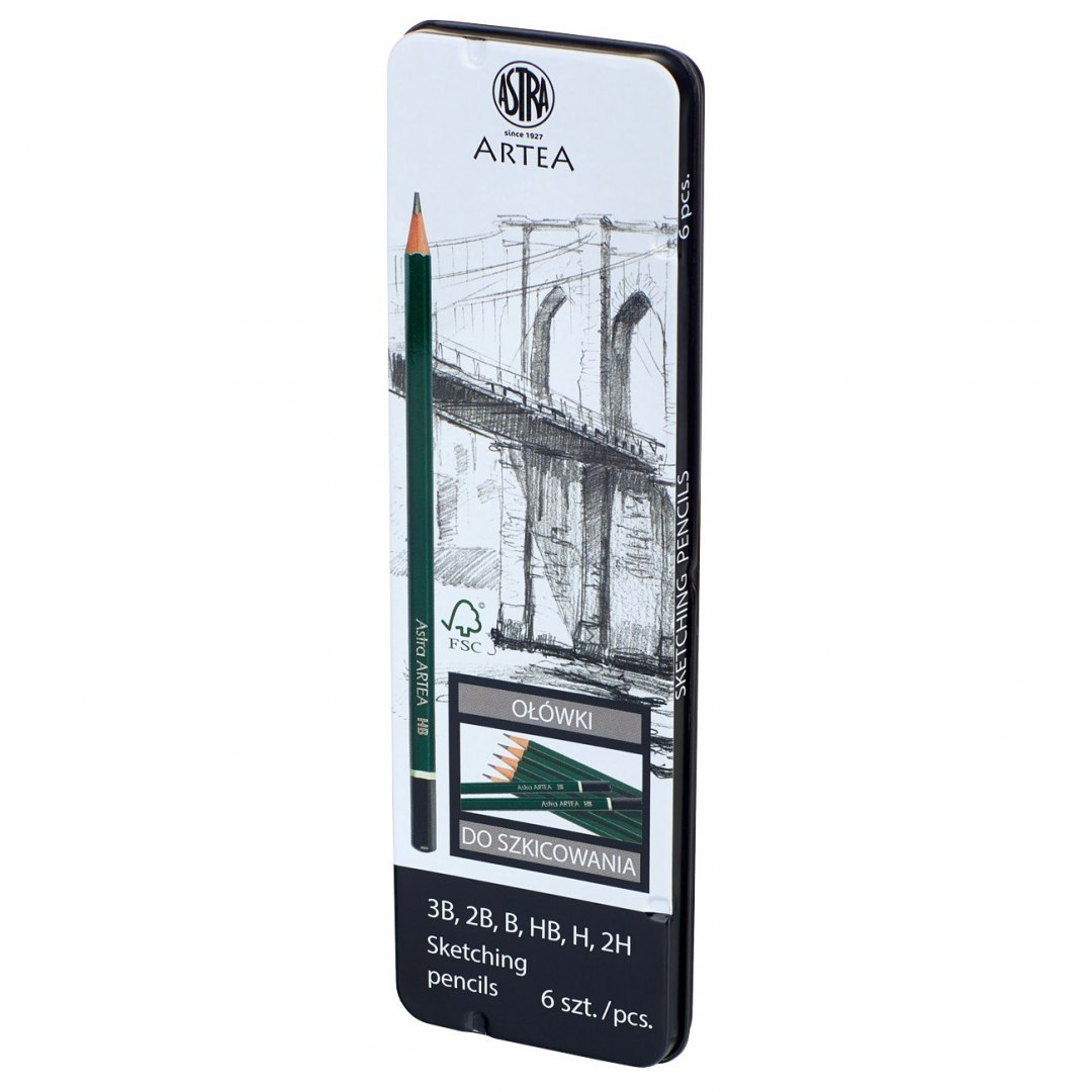 Pencils for sketching in a metal box 6 pcs
