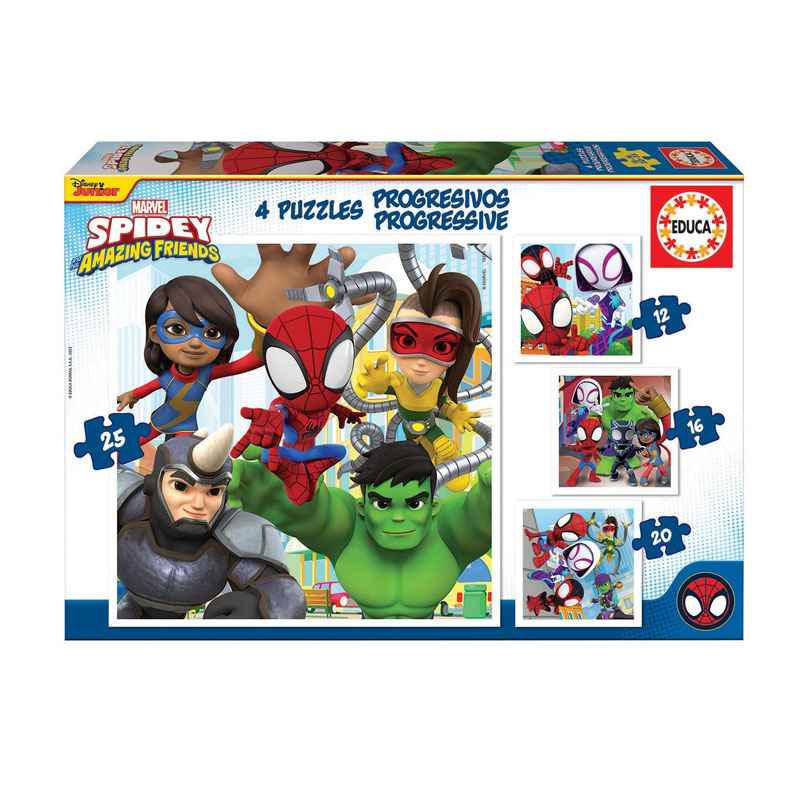 Progressive puzzle, Educa, Spiderman and his friends, 4 in 1, 12-16-20-25 pieces