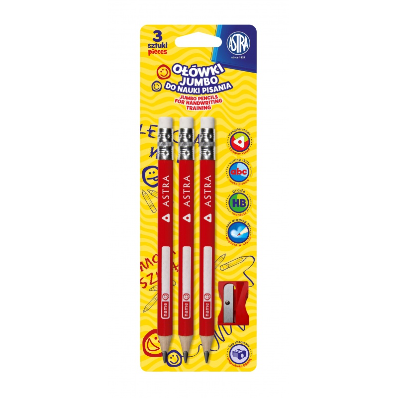 Pencil set, Astra, Writing training, Blister 3 pcs. and sharpener