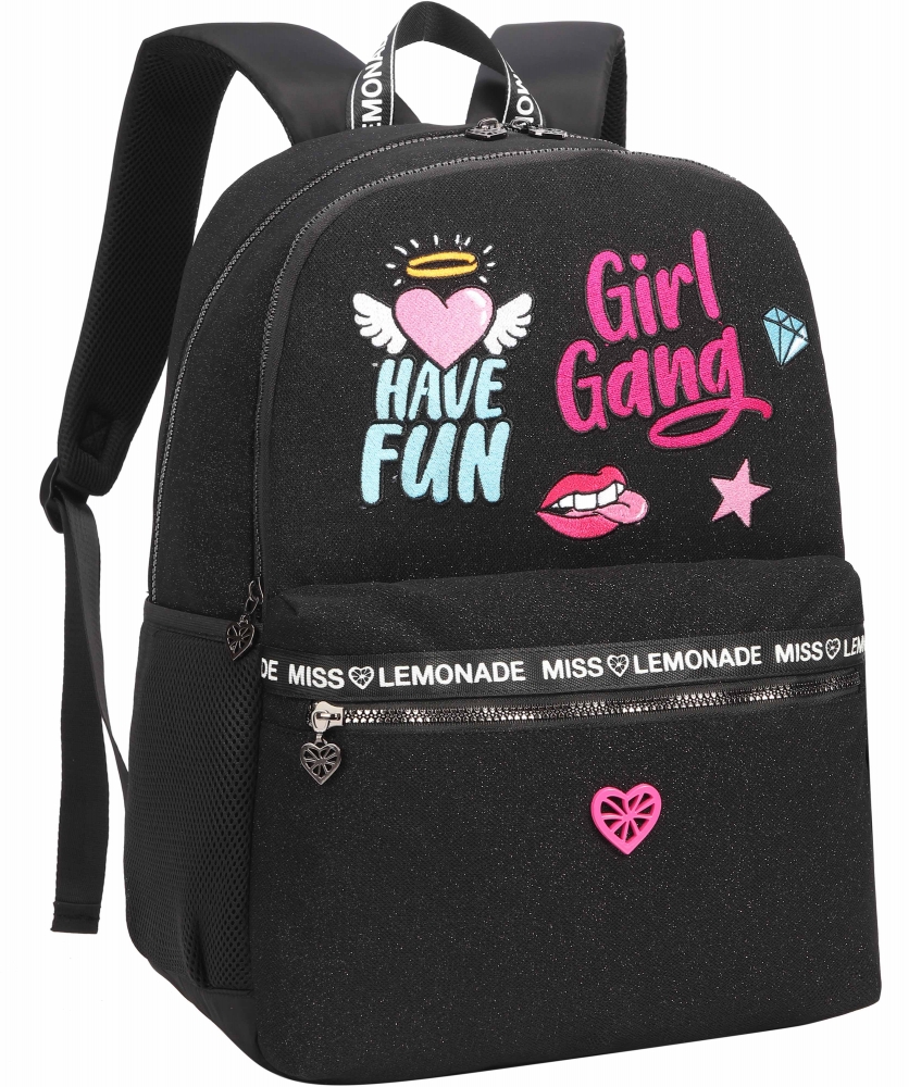 School backpack, Miss Lemonade, Girl Gang, 44 x 32 x 16 cm, Black
