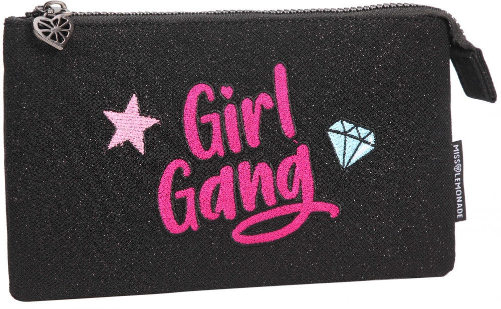 Toiletry bag, Miss Lemonade, Girl Gang, 12 x 22 x 1 cm, Black