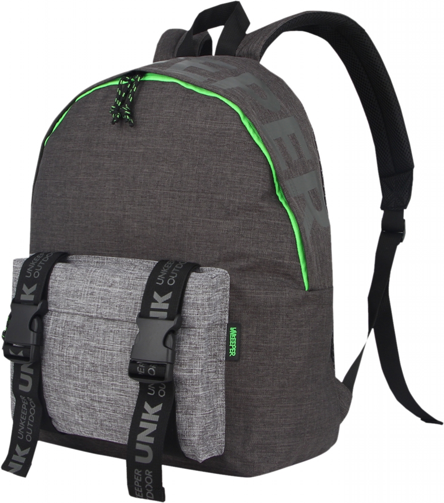 School backpack, Unkeeper, Buckles, 43 x 32 x 15 cm, Green