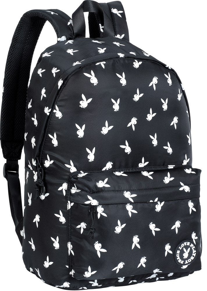 School backpack, Playboy, Bunny Pattern, 45 x 33 x 18 cm, Black